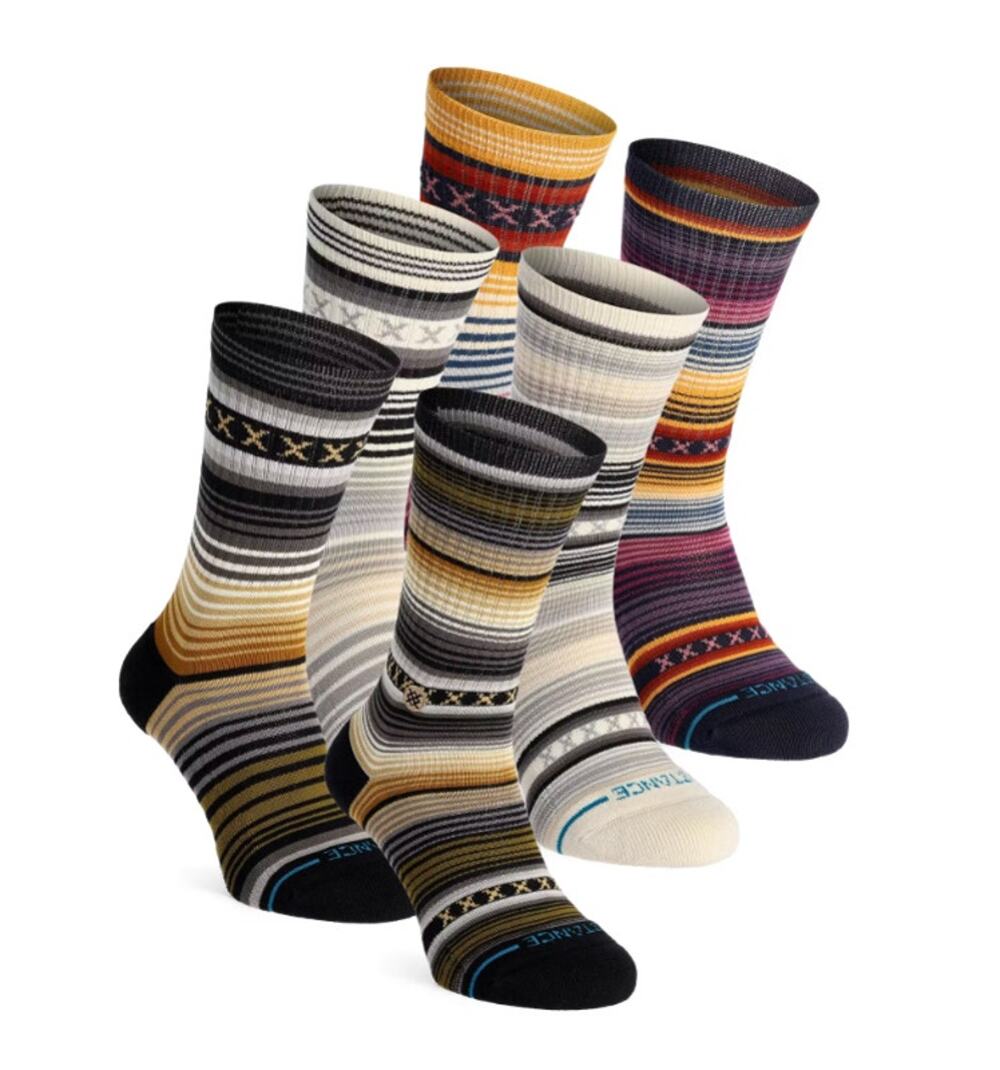 STANCE Men's Curren 3-Pack Hiking Crew Socks Large (9-13 ) Forest Striped NWT